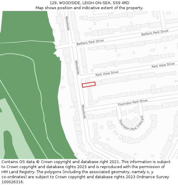 129, WOODSIDE, LEIGH-ON-SEA, SS9 4RD: Location map and indicative extent of plot