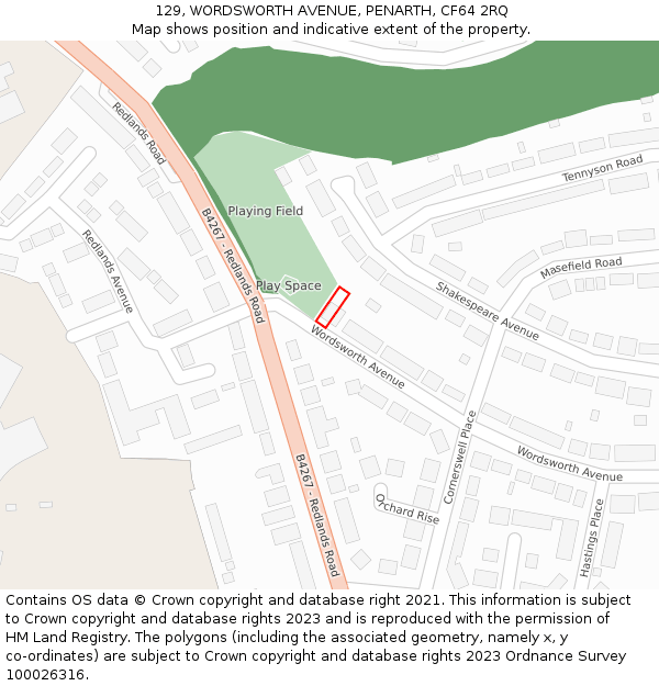 129, WORDSWORTH AVENUE, PENARTH, CF64 2RQ: Location map and indicative extent of plot