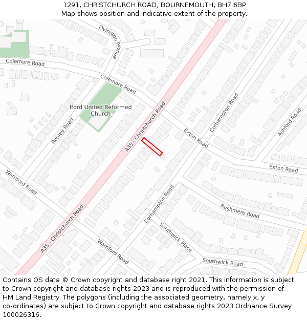 1291, CHRISTCHURCH ROAD, BOURNEMOUTH, BH7 6BP: Location map and indicative extent of plot