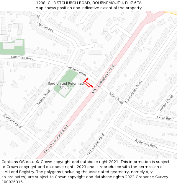 1298, CHRISTCHURCH ROAD, BOURNEMOUTH, BH7 6EA: Location map and indicative extent of plot