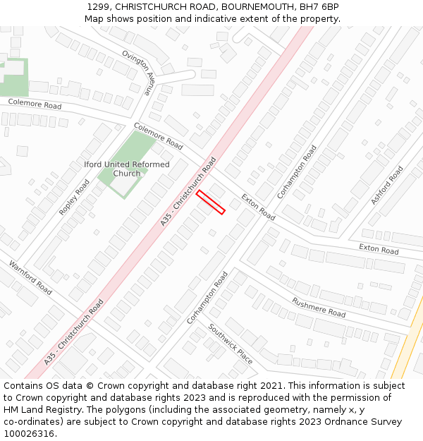 1299, CHRISTCHURCH ROAD, BOURNEMOUTH, BH7 6BP: Location map and indicative extent of plot