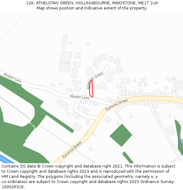 12A, ATHELSTAN GREEN, HOLLINGBOURNE, MAIDSTONE, ME17 1UX: Location map and indicative extent of plot