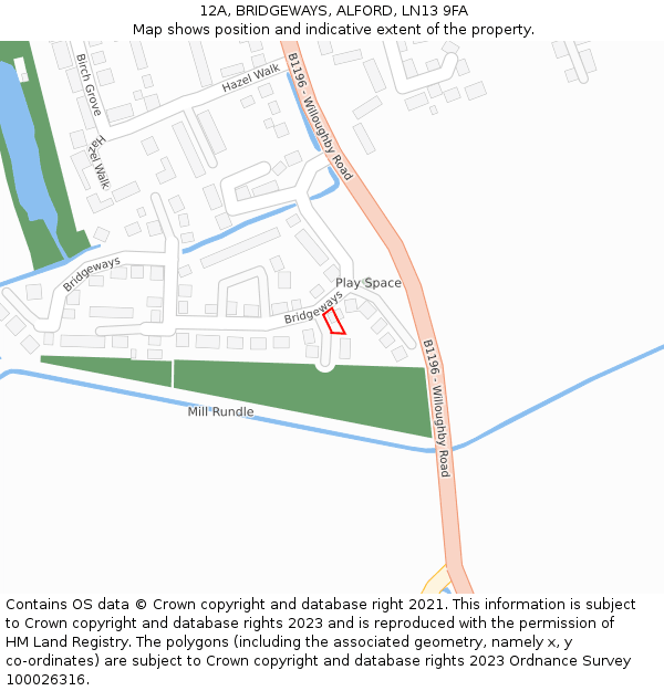 12A, BRIDGEWAYS, ALFORD, LN13 9FA: Location map and indicative extent of plot