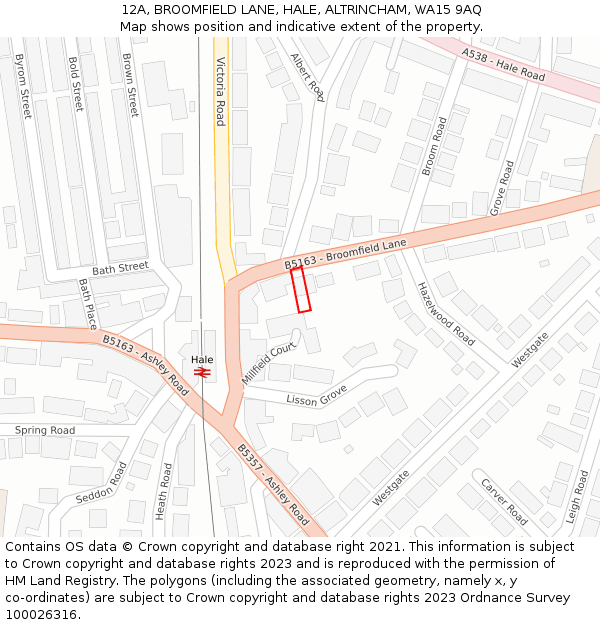 12A, BROOMFIELD LANE, HALE, ALTRINCHAM, WA15 9AQ: Location map and indicative extent of plot