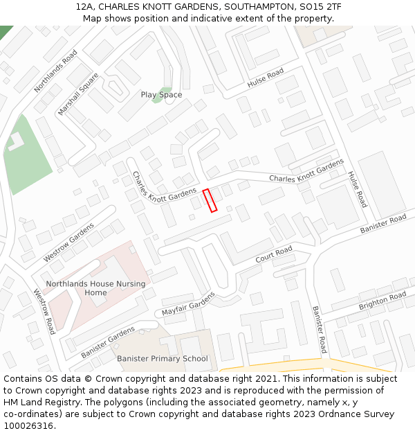 12A, CHARLES KNOTT GARDENS, SOUTHAMPTON, SO15 2TF: Location map and indicative extent of plot