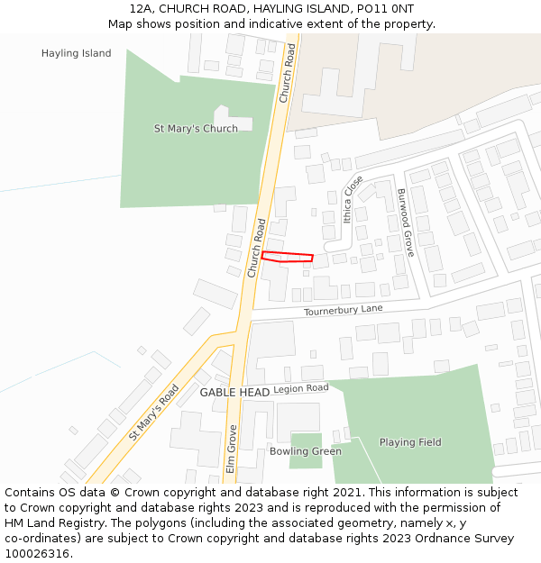 12A, CHURCH ROAD, HAYLING ISLAND, PO11 0NT: Location map and indicative extent of plot