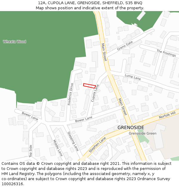 12A, CUPOLA LANE, GRENOSIDE, SHEFFIELD, S35 8NQ: Location map and indicative extent of plot
