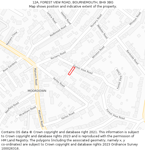 12A, FOREST VIEW ROAD, BOURNEMOUTH, BH9 3BG: Location map and indicative extent of plot