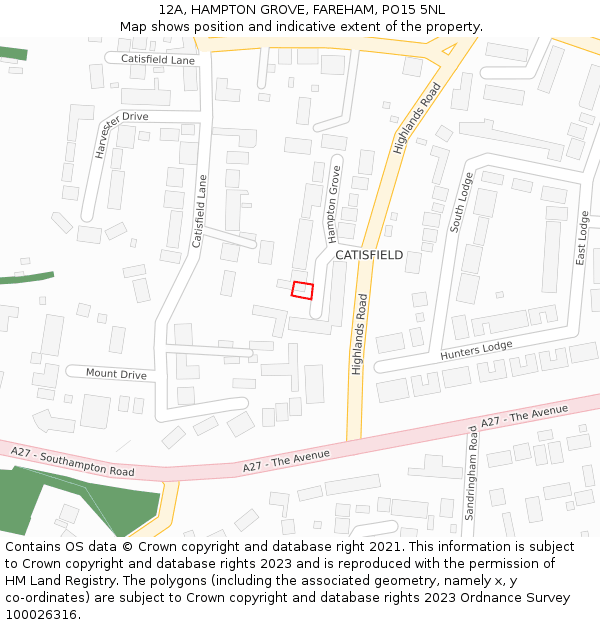 12A, HAMPTON GROVE, FAREHAM, PO15 5NL: Location map and indicative extent of plot