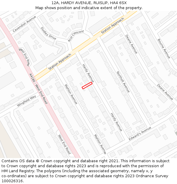 12A, HARDY AVENUE, RUISLIP, HA4 6SX: Location map and indicative extent of plot