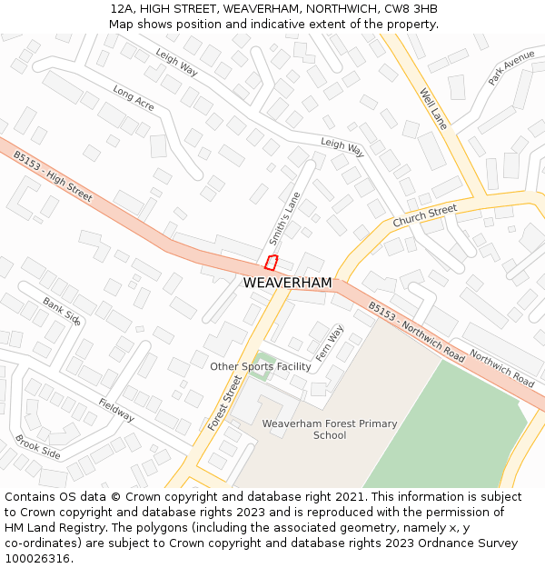 12A, HIGH STREET, WEAVERHAM, NORTHWICH, CW8 3HB: Location map and indicative extent of plot