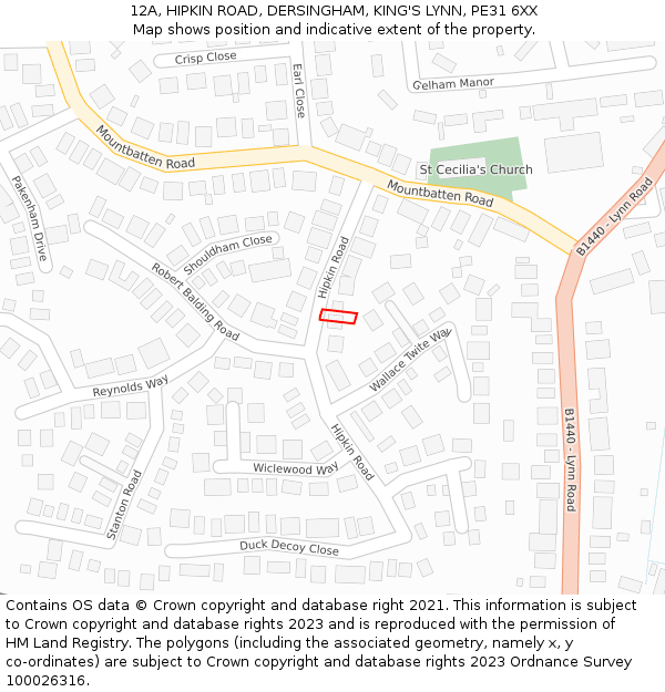 12A, HIPKIN ROAD, DERSINGHAM, KING'S LYNN, PE31 6XX: Location map and indicative extent of plot