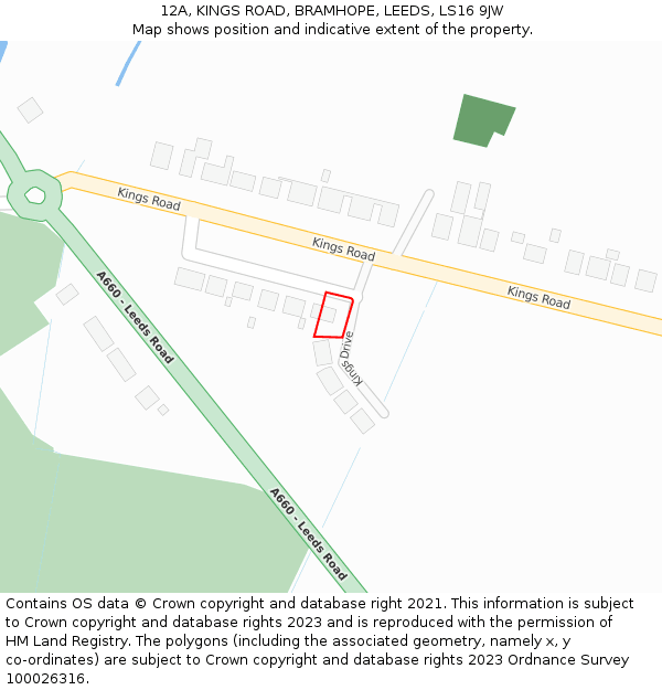 12A, KINGS ROAD, BRAMHOPE, LEEDS, LS16 9JW: Location map and indicative extent of plot