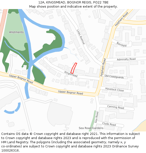 12A, KINGSMEAD, BOGNOR REGIS, PO22 7BE: Location map and indicative extent of plot