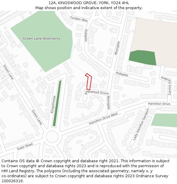 12A, KINGSWOOD GROVE, YORK, YO24 4HL: Location map and indicative extent of plot
