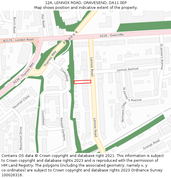12A, LENNOX ROAD, GRAVESEND, DA11 0EP: Location map and indicative extent of plot