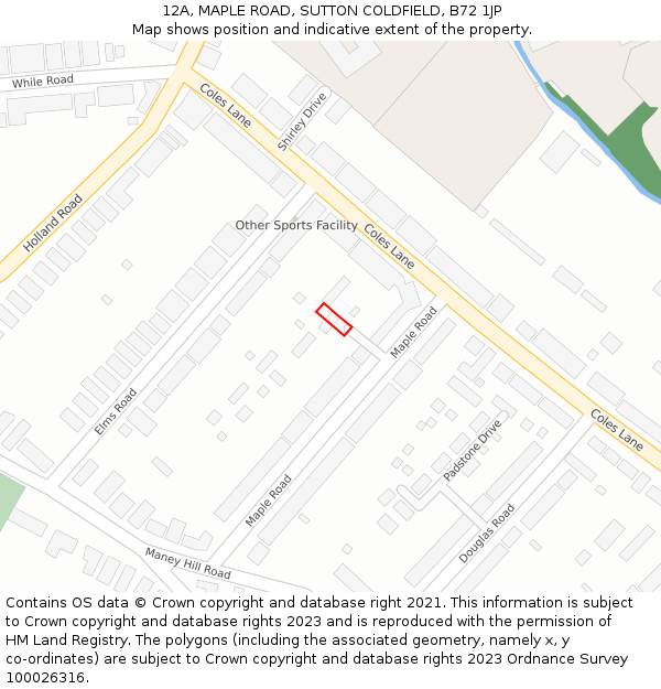 12A, MAPLE ROAD, SUTTON COLDFIELD, B72 1JP: Location map and indicative extent of plot
