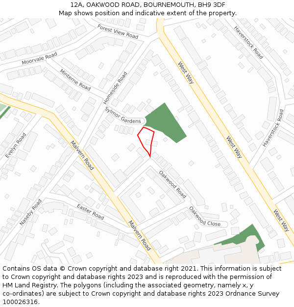 12A, OAKWOOD ROAD, BOURNEMOUTH, BH9 3DF: Location map and indicative extent of plot