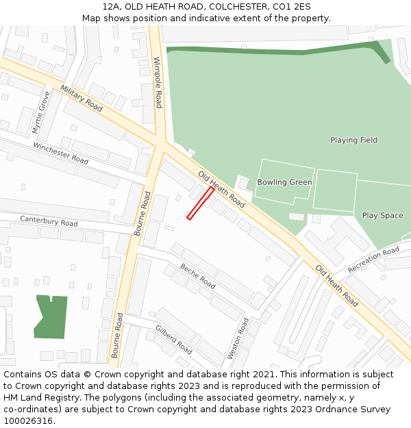 12A, OLD HEATH ROAD, COLCHESTER, CO1 2ES: Location map and indicative extent of plot