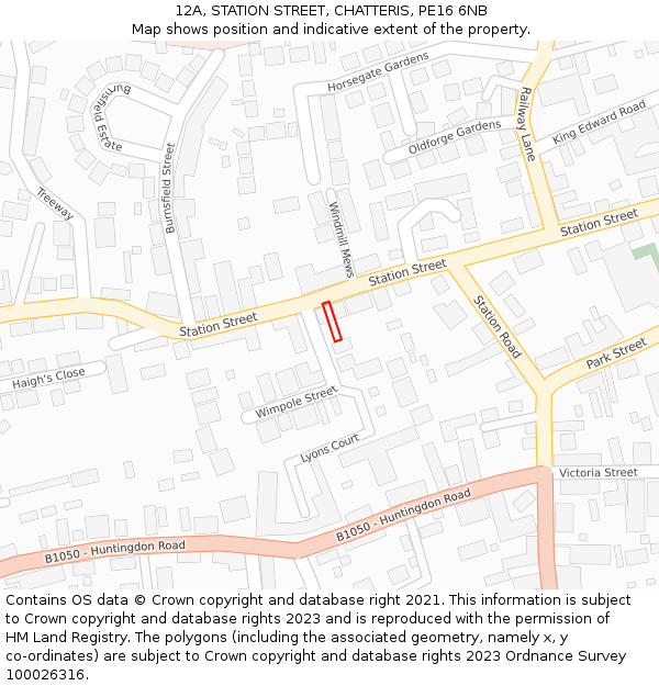 12A, STATION STREET, CHATTERIS, PE16 6NB: Location map and indicative extent of plot