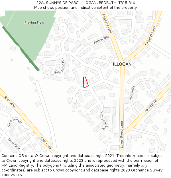12A, SUNNYSIDE PARC, ILLOGAN, REDRUTH, TR15 3LX: Location map and indicative extent of plot