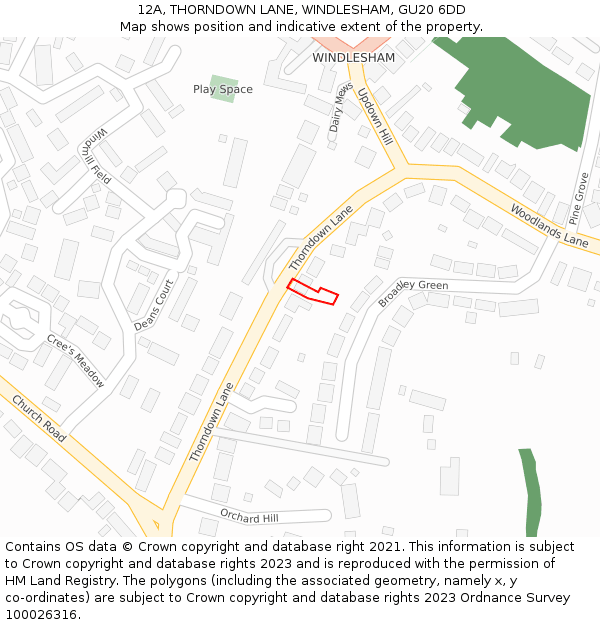 12A, THORNDOWN LANE, WINDLESHAM, GU20 6DD: Location map and indicative extent of plot
