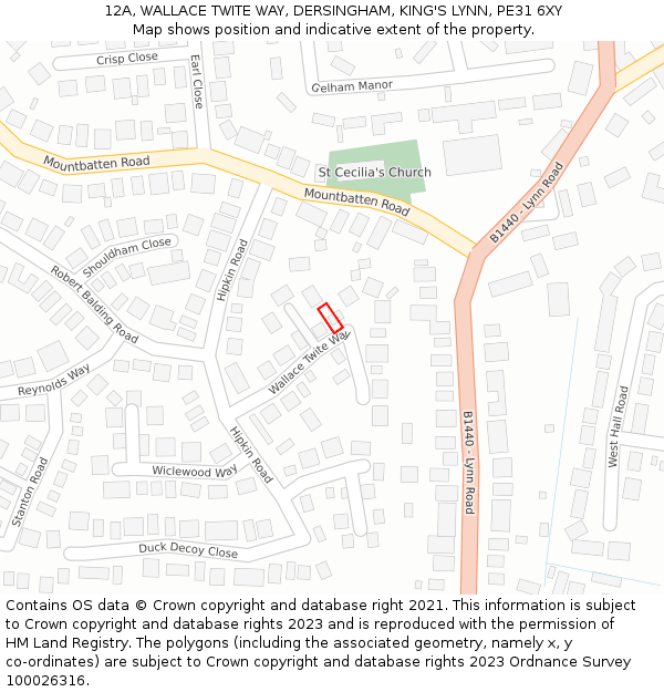 12A, WALLACE TWITE WAY, DERSINGHAM, KING'S LYNN, PE31 6XY: Location map and indicative extent of plot