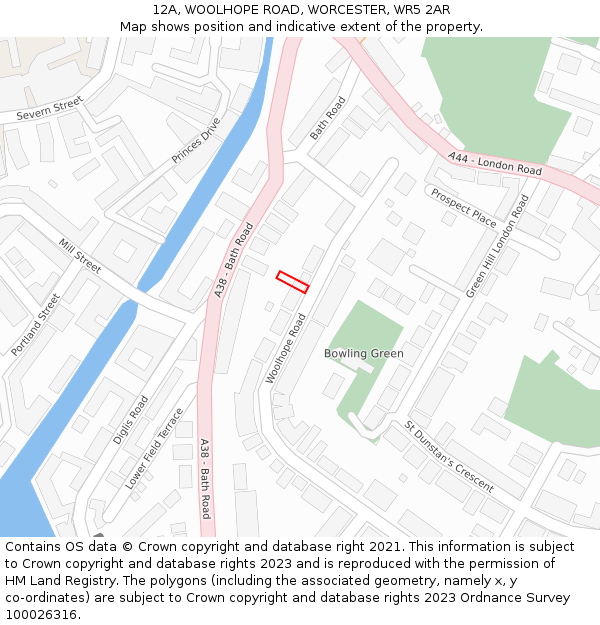 12A, WOOLHOPE ROAD, WORCESTER, WR5 2AR: Location map and indicative extent of plot