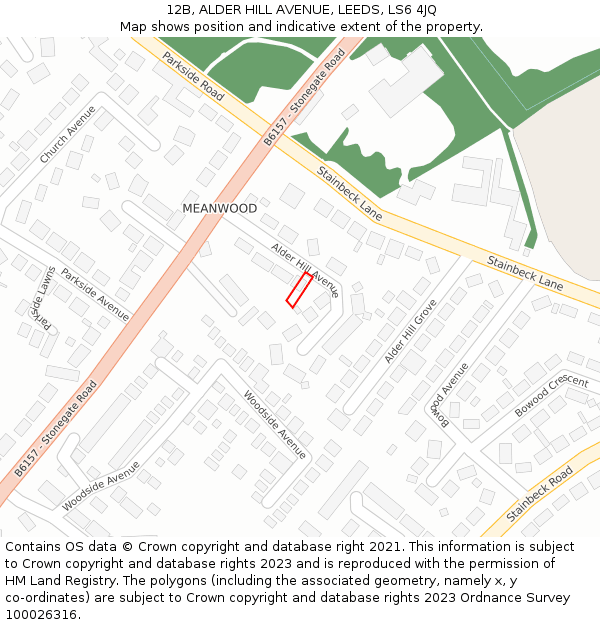 12B, ALDER HILL AVENUE, LEEDS, LS6 4JQ: Location map and indicative extent of plot