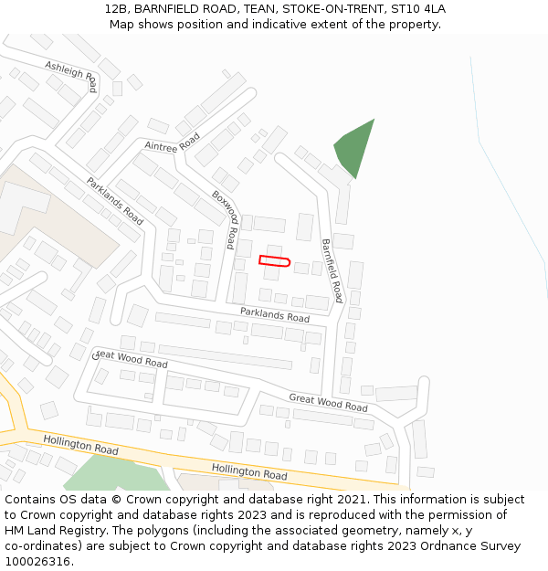 12B, BARNFIELD ROAD, TEAN, STOKE-ON-TRENT, ST10 4LA: Location map and indicative extent of plot