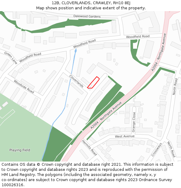12B, CLOVERLANDS, CRAWLEY, RH10 8EJ: Location map and indicative extent of plot