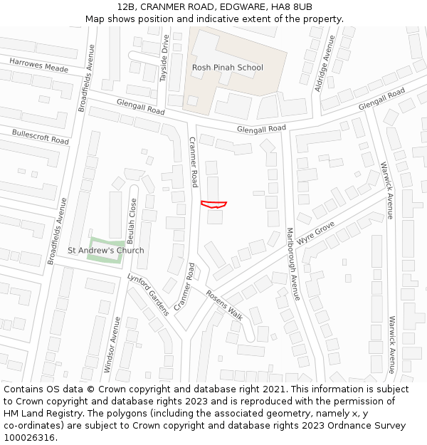 12B, CRANMER ROAD, EDGWARE, HA8 8UB: Location map and indicative extent of plot