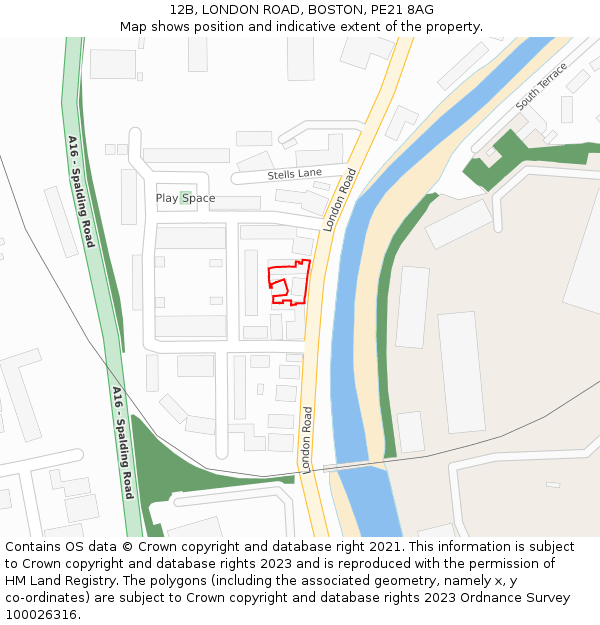 12B, LONDON ROAD, BOSTON, PE21 8AG: Location map and indicative extent of plot