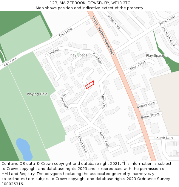 12B, MAIZEBROOK, DEWSBURY, WF13 3TG: Location map and indicative extent of plot