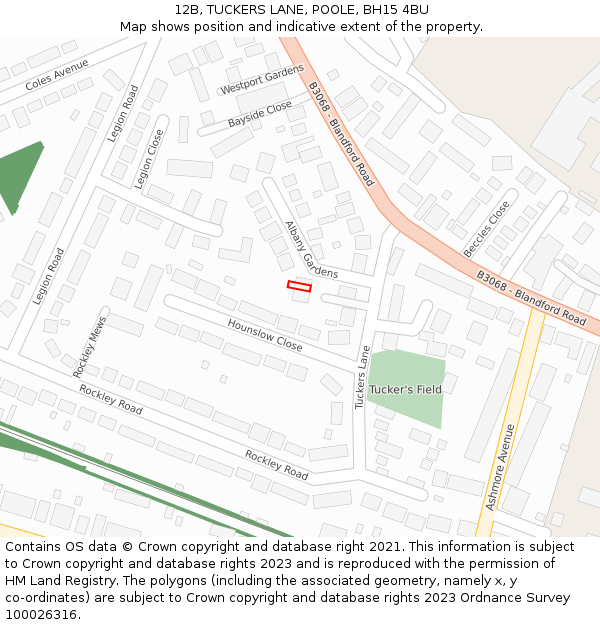 12B, TUCKERS LANE, POOLE, BH15 4BU: Location map and indicative extent of plot