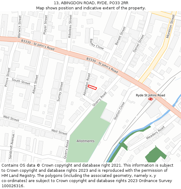 13, ABINGDON ROAD, RYDE, PO33 2RR: Location map and indicative extent of plot