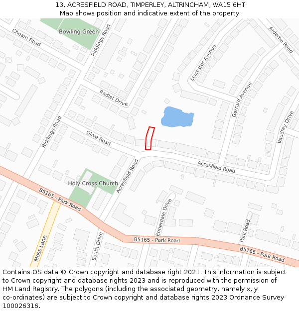 13, ACRESFIELD ROAD, TIMPERLEY, ALTRINCHAM, WA15 6HT: Location map and indicative extent of plot