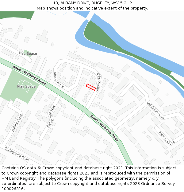 13, ALBANY DRIVE, RUGELEY, WS15 2HP: Location map and indicative extent of plot
