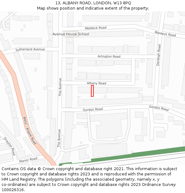 13, ALBANY ROAD, LONDON, W13 8PQ: Location map and indicative extent of plot