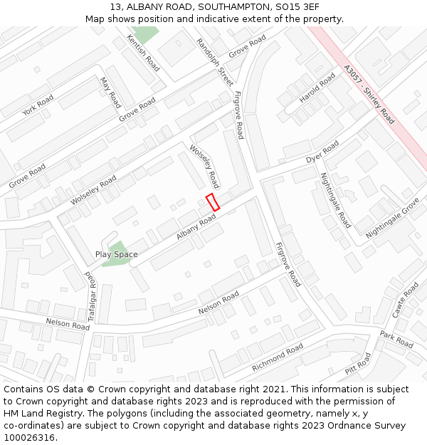 13, ALBANY ROAD, SOUTHAMPTON, SO15 3EF: Location map and indicative extent of plot