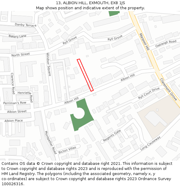 13, ALBION HILL, EXMOUTH, EX8 1JS: Location map and indicative extent of plot