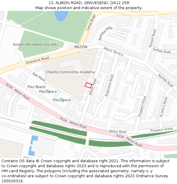 13, ALBION ROAD, GRAVESEND, DA12 2SR: Location map and indicative extent of plot
