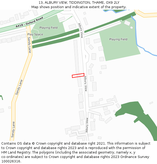 13, ALBURY VIEW, TIDDINGTON, THAME, OX9 2LY: Location map and indicative extent of plot