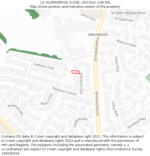 13, ALDERGROVE CLOSE, LINCOLN, LN6 0SL: Location map and indicative extent of plot