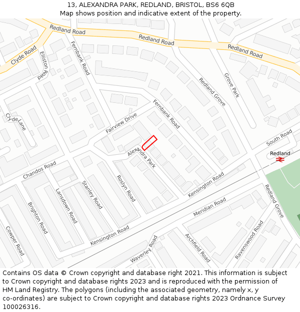 13, ALEXANDRA PARK, REDLAND, BRISTOL, BS6 6QB: Location map and indicative extent of plot