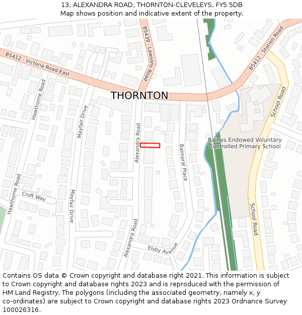 13, ALEXANDRA ROAD, THORNTON-CLEVELEYS, FY5 5DB: Location map and indicative extent of plot
