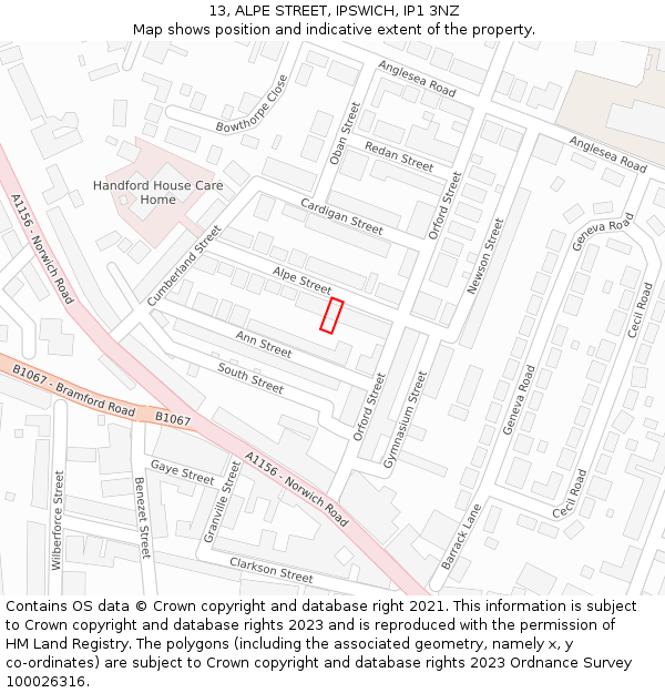 13, ALPE STREET, IPSWICH, IP1 3NZ: Location map and indicative extent of plot