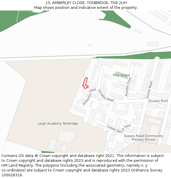 13, AMBERLEY CLOSE, TONBRIDGE, TN9 2UH: Location map and indicative extent of plot
