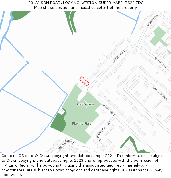 13, ANSON ROAD, LOCKING, WESTON-SUPER-MARE, BS24 7DG: Location map and indicative extent of plot