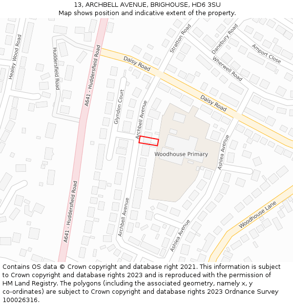 13, ARCHBELL AVENUE, BRIGHOUSE, HD6 3SU: Location map and indicative extent of plot